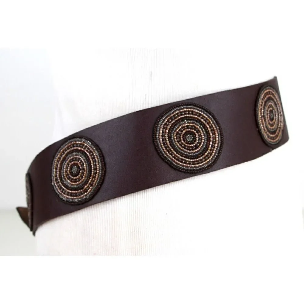 HandCrafted BROWN EMBELLISHED REAL LEATHER 2 3/8
